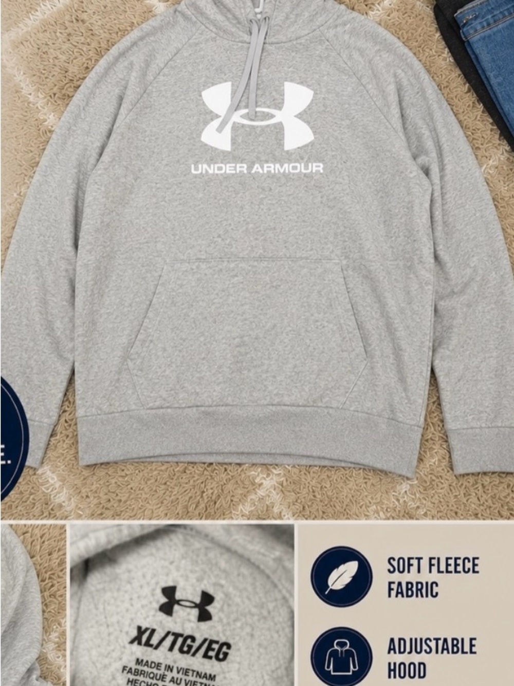 Under Armour Women’s Light Gray Hoodie Sweatshirt White Logo Size XL